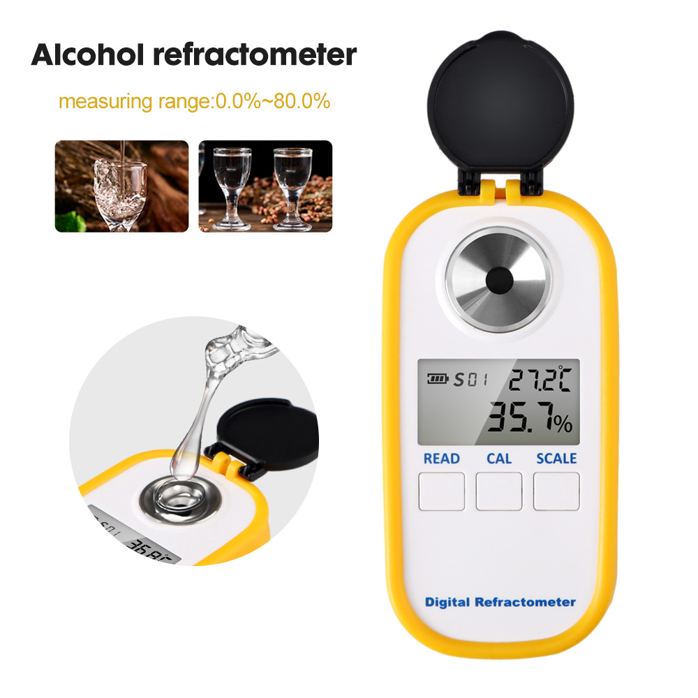 Wine Beer And Spirits - مقياس انكسار الكحول الرقمي 0-80% شاشة
