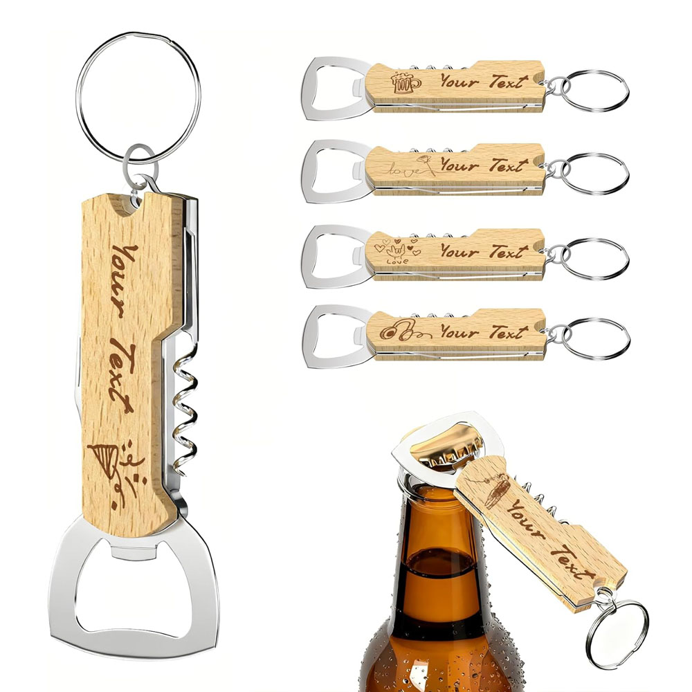 Wine Beer Bottle - سلسلة مفاتيح فتاحة الزجاجات بشعار محفور