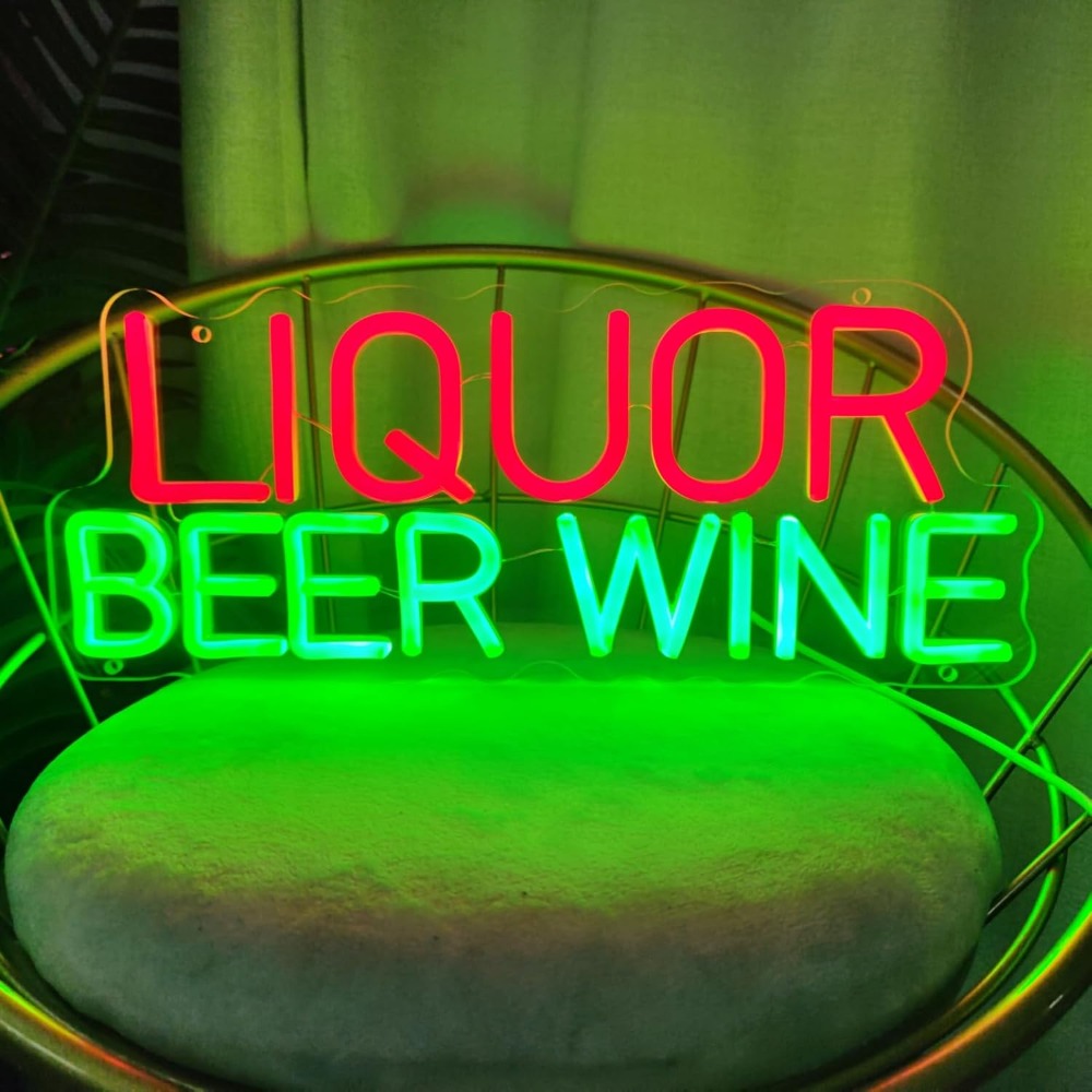 Wine Beer Store - لافتة نيون LED للخمور والبيرة والنبيذ،