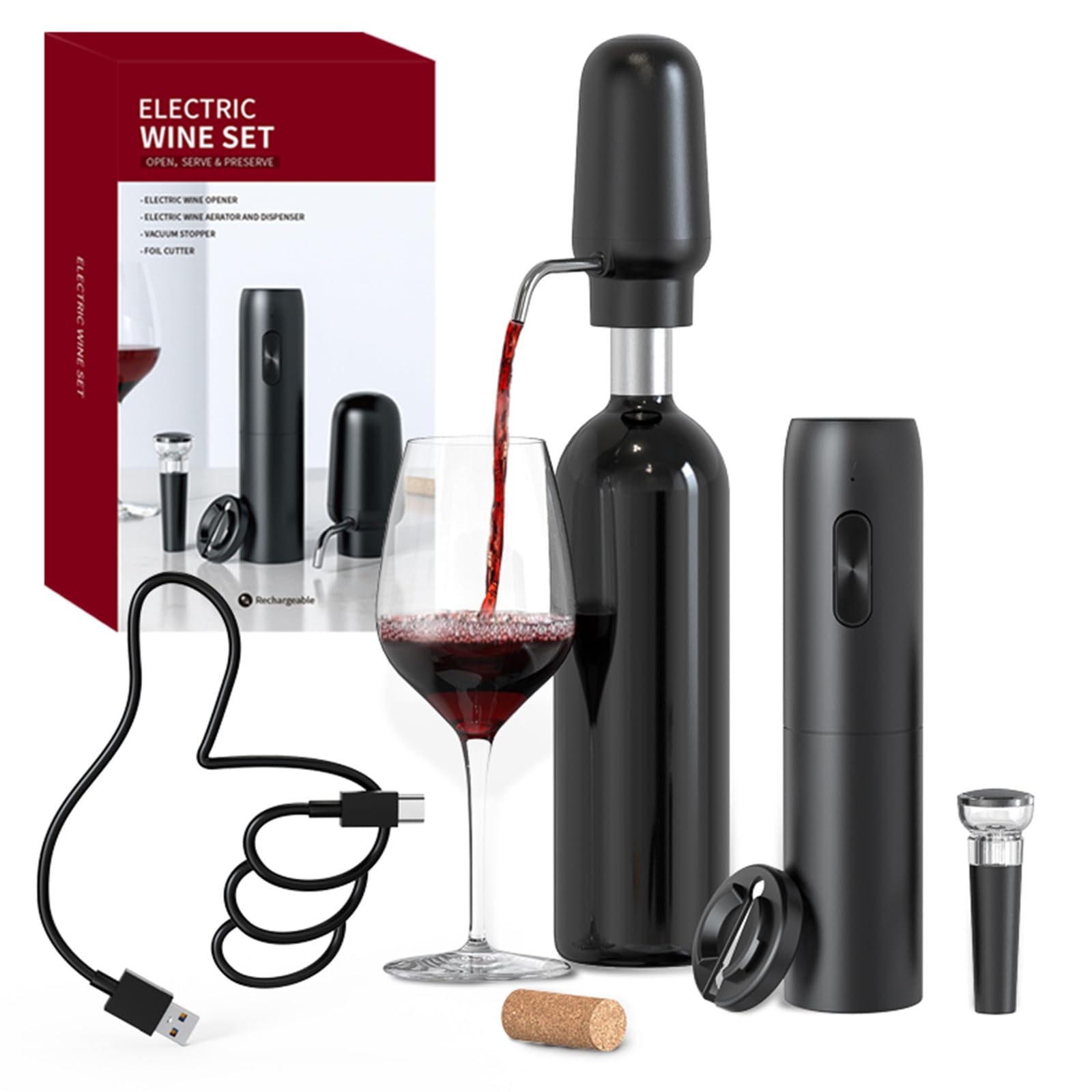 Decanter Aerator Set - مهوية النبيذ الكهربائية الذكية 4 في