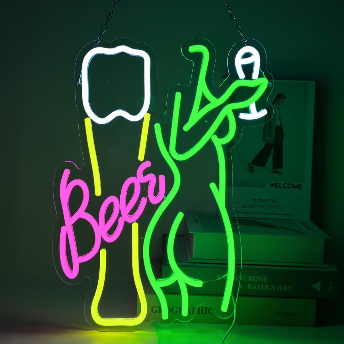 Wine Beer Store - لافتة نيون على شكل زجاجة بيرة،